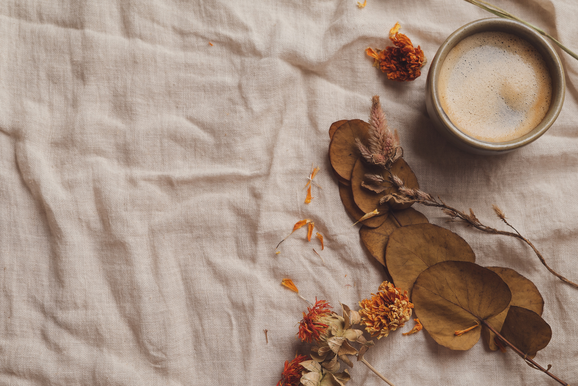 Autumn Coffee and Botanicals Flatlay